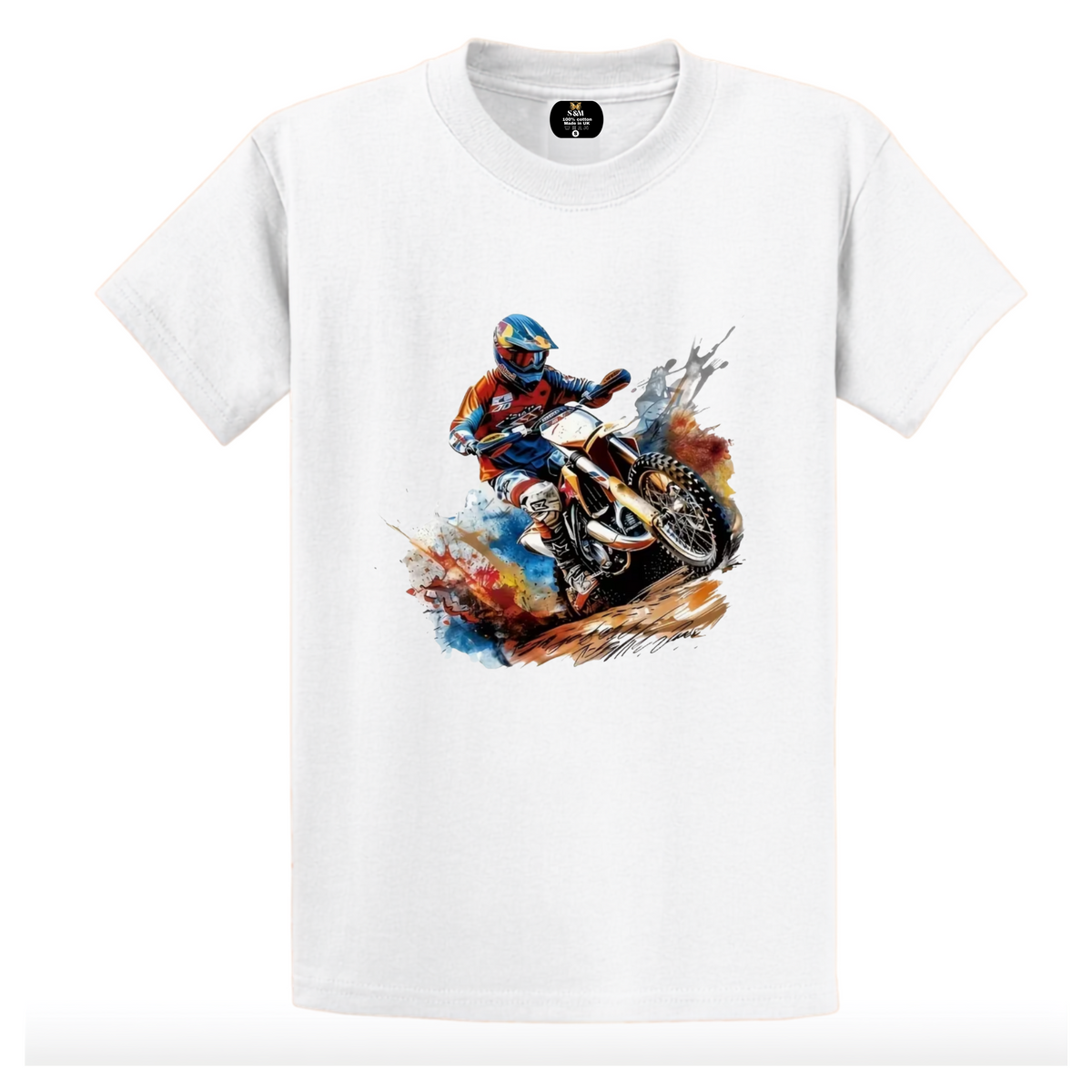 Motocross Watercolour Graphic Tee - White