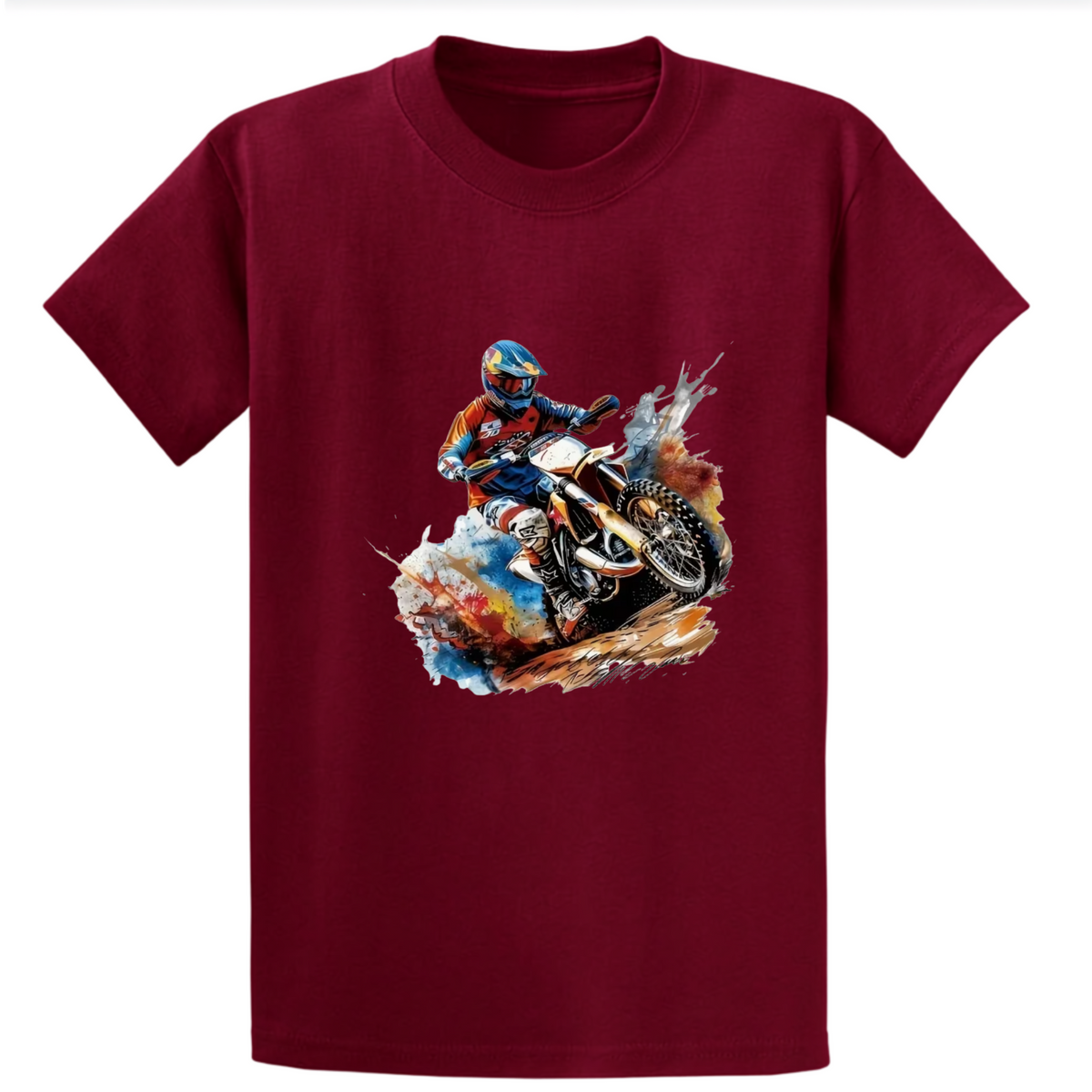 Motocross Watercolour Graphic Tee - Burgundy