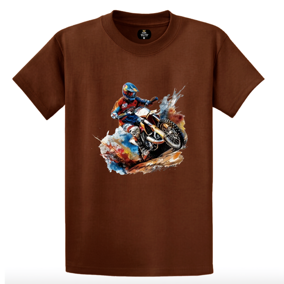 Motocross Watercolour Graphic Tee - Chocolate