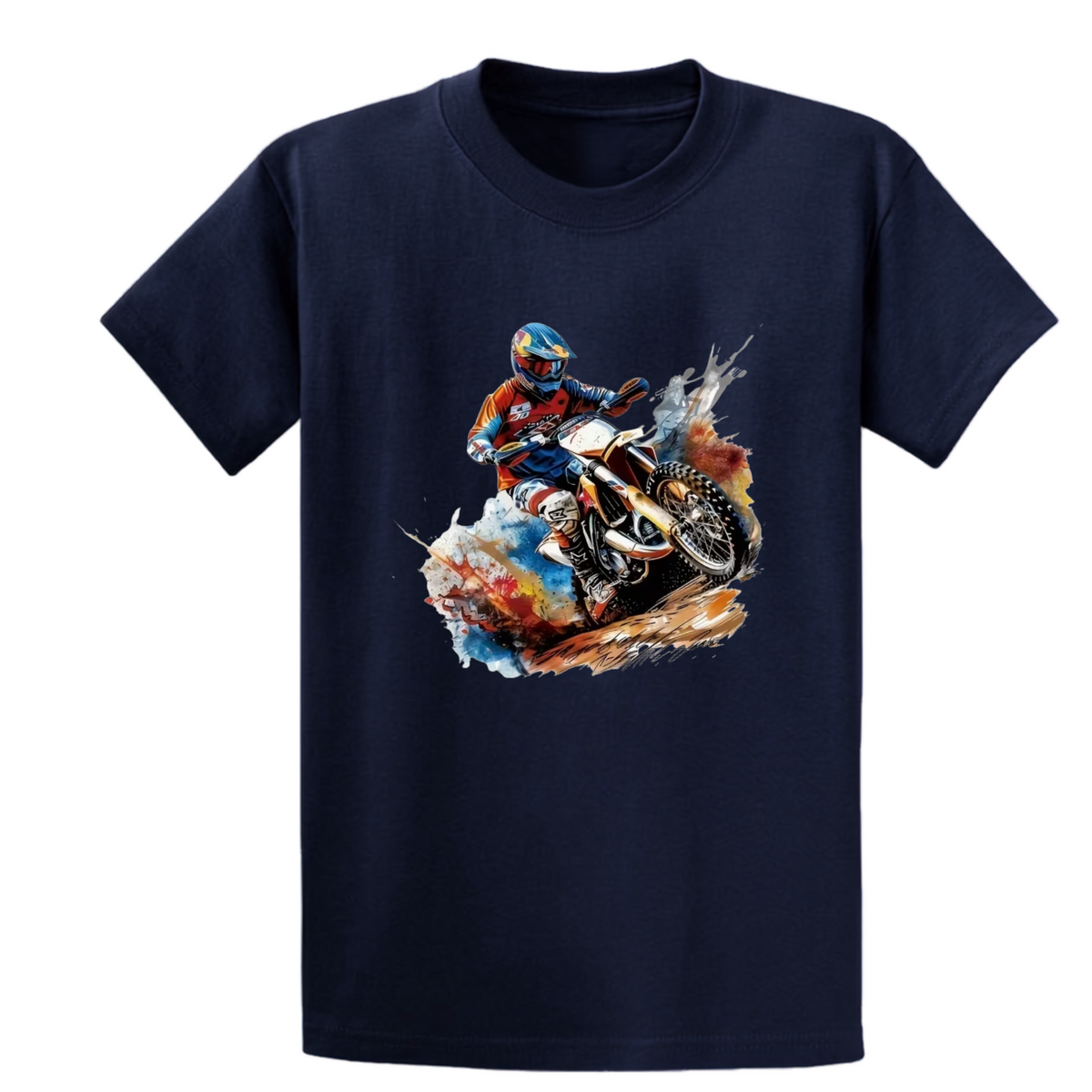 Motocross Watercolour Graphic Tee - Navy