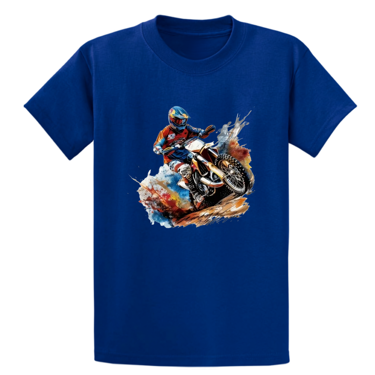 Motocross Watercolour Graphic Tee - Royal Blue