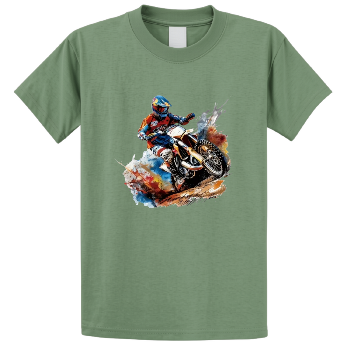 Motocross Watercolour Graphic Tee - Green